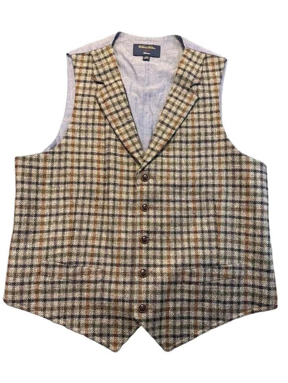 Brooks Brothers 1818 Madison Tweed Vest Size 42R Plaid Wool Waistcoat Old Money
